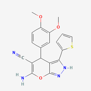 6-Amino-4-(3,4-dimethoxyphenyl)-3-(thiophen-2-yl)-1,4-dihydropyrano[2,3-c]pyrazole-5-carbonitrile