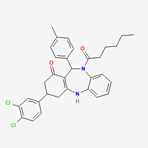 3-(3,4-dichlorophenyl)-10-hexanoyl-11-(4-methylphenyl)-2,3,4,5,10,11-hexahydro-1H-dibenzo[b,e][1,4]diazepin-1-one