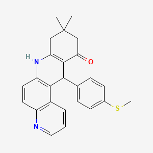 molecular formula C25H24N2OS B11510912 9,9-dimethyl-12-[4-(methylsulfanyl)phenyl]-8,9,10,12-tetrahydrobenzo[b][4,7]phenanthrolin-11(7H)-one 