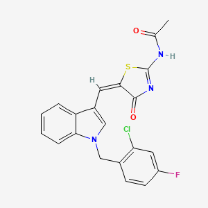 molecular formula C21H15ClFN3O2S B11510945 N-[(2E,5E)-5-{[1-(2-chloro-4-fluorobenzyl)-1H-indol-3-yl]methylidene}-4-oxo-1,3-thiazolidin-2-ylidene]acetamide 