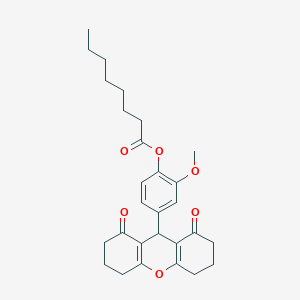 molecular formula C28H34O6 B11511028 4-(1,8-dioxo-2,3,4,5,6,7,8,9-octahydro-1H-xanthen-9-yl)-2-methoxyphenyl octanoate 