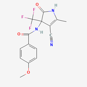 molecular formula C15H12F3N3O3 B11511029 N-[4-cyano-5-methyl-2-oxo-3-(trifluoromethyl)-2,3-dihydro-1H-pyrrol-3-yl]-4-methoxybenzamide 