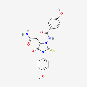 N-[5-Carbamoylmethyl-3-(4-methoxy-phenyl)-4-oxo-2-thioxo-imidazolidin-1-yl]-4-methoxy-benzamide