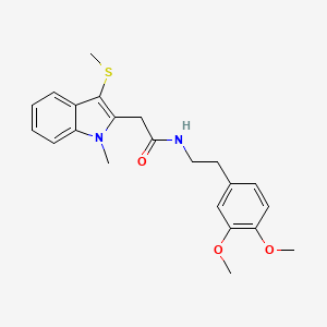 molecular formula C22H26N2O3S B11511093 N-[2-(3,4-dimethoxyphenyl)ethyl]-2-[1-methyl-3-(methylsulfanyl)-1H-indol-2-yl]acetamide 