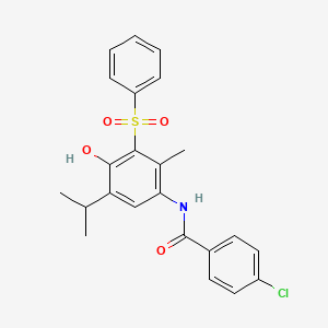 molecular formula C23H22ClNO4S B11511122 4-chloro-N-[4-hydroxy-2-methyl-3-(phenylsulfonyl)-5-(propan-2-yl)phenyl]benzamide 