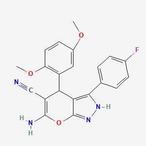 molecular formula C21H17FN4O3 B11511199 6-Amino-4-(2,5-dimethoxyphenyl)-3-(4-fluorophenyl)-1,4-dihydropyrano[2,3-c]pyrazole-5-carbonitrile 