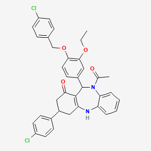 10-acetyl-11-{4-[(4-chlorobenzyl)oxy]-3-ethoxyphenyl}-3-(4-chlorophenyl)-2,3,4,5,10,11-hexahydro-1H-dibenzo[b,e][1,4]diazepin-1-one