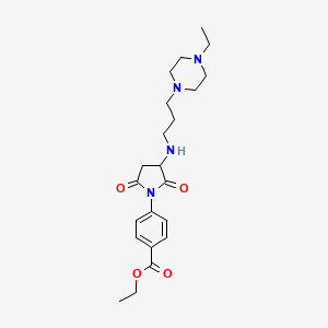 molecular formula C22H32N4O4 B11511468 Ethyl 4-(3-{[3-(4-ethylpiperazin-1-yl)propyl]amino}-2,5-dioxopyrrolidin-1-yl)benzoate 