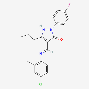 molecular formula C20H19ClFN3O B11511494 4-[(4-Chloro-2-methyl-phenylamino)-methylene]-2-(4-fluoro-phenyl)-5-propyl-2,4-dihydro-pyrazol-3-one 