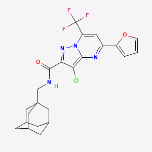 molecular formula C23H22ClF3N4O2 B11511570 N-[(Adamantan-1-YL)methyl]-3-chloro-5-(furan-2-YL)-7-(trifluoromethyl)pyrazolo[1,5-A]pyrimidine-2-carboxamide 