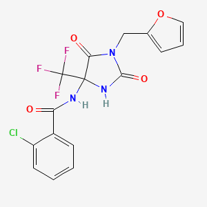 2-chloro-N-[1-(furan-2-ylmethyl)-2,5-dioxo-4-(trifluoromethyl)imidazolidin-4-yl]benzamide