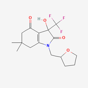 molecular formula C16H20F3NO4 B11511625 1H-Indole-2,4-dione, 3-hydroxy-6,6-dimethyl-1-(tetrahydrofuran-2-ylmethyl)-3-trifluoromethyl-3,5,6,7-tetrahydro- 