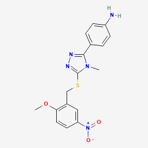 molecular formula C17H17N5O3S B11511667 4-{5-[(2-methoxy-5-nitrobenzyl)sulfanyl]-4-methyl-4H-1,2,4-triazol-3-yl}aniline 