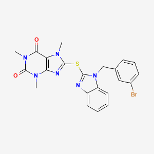 molecular formula C22H19BrN6O2S B11511713 8-{[1-(3-bromobenzyl)-1H-benzimidazol-2-yl]sulfanyl}-1,3,7-trimethyl-3,7-dihydro-1H-purine-2,6-dione 