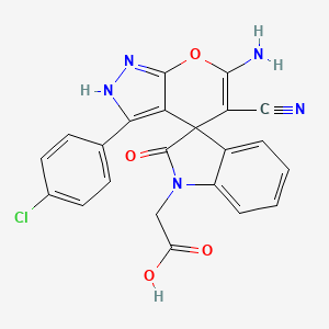 molecular formula C22H14ClN5O4 B11511720 [6'-amino-3'-(4-chlorophenyl)-5'-cyano-2-oxo-1'H-spiro[indole-3,4'-pyrano[2,3-c]pyrazol]-1(2H)-yl]acetic acid 