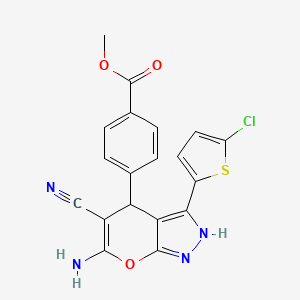 Methyl 4-[6-amino-3-(5-chlorothiophen-2-yl)-5-cyano-1,4-dihydropyrano[2,3-c]pyrazol-4-yl]benzoate