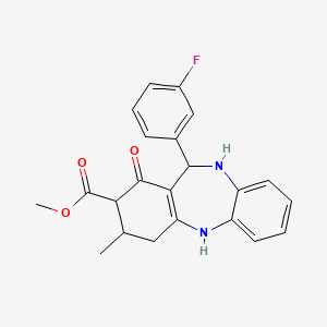 molecular formula C22H21FN2O3 B11511744 methyl 11-(3-fluorophenyl)-3-methyl-1-oxo-2,3,4,5,10,11-hexahydro-1H-dibenzo[b,e][1,4]diazepine-2-carboxylate 