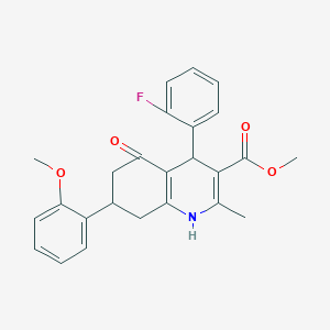 molecular formula C25H24FNO4 B11511802 Methyl 4-(2-fluorophenyl)-7-(2-methoxyphenyl)-2-methyl-5-oxo-1,4,5,6,7,8-hexahydroquinoline-3-carboxylate 