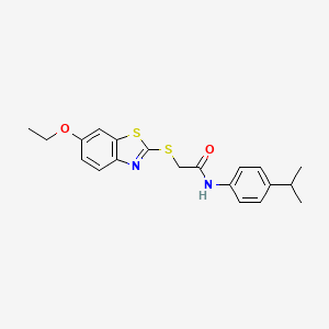 molecular formula C20H22N2O2S2 B11511809 2-[(6-ethoxy-1,3-benzothiazol-2-yl)sulfanyl]-N-[4-(propan-2-yl)phenyl]acetamide 