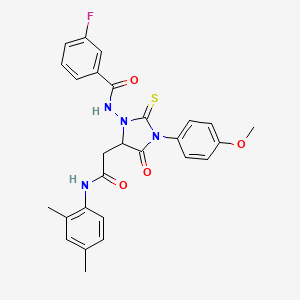 N-[5-{2-[(2,4-dimethylphenyl)amino]-2-oxoethyl}-3-(4-methoxyphenyl)-4-oxo-2-thioxoimidazolidin-1-yl]-3-fluorobenzamide