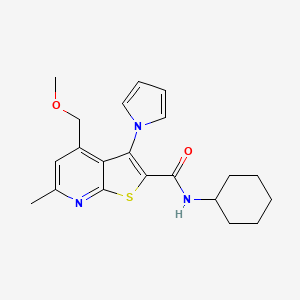 molecular formula C21H25N3O2S B11511863 N-cyclohexyl-4-(methoxymethyl)-6-methyl-3-(1H-pyrrol-1-yl)thieno[2,3-b]pyridine-2-carboxamide 