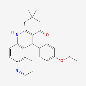 molecular formula C26H26N2O2 B11511876 12-(4-ethoxyphenyl)-9,9-dimethyl-8,9,10,12-tetrahydrobenzo[b][4,7]phenanthrolin-11(7H)-one 