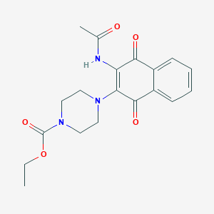 molecular formula C19H21N3O5 B11511944 4-(3-Acetylamino-1,4-dioxo-1,4-dihydro-naphthalen-2-yl)-piperazine-1-carboxylic acid ethyl ester 