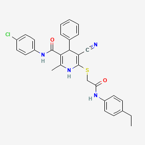 molecular formula C30H27ClN4O2S B11511998 N-(4-chlorophenyl)-5-cyano-6-({2-[(4-ethylphenyl)amino]-2-oxoethyl}sulfanyl)-2-methyl-4-phenyl-1,4-dihydropyridine-3-carboxamide 