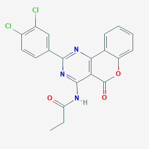 molecular formula C20H13Cl2N3O3 B11512067 N-[2-(3,4-dichlorophenyl)-5-oxo-5H-chromeno[4,3-d]pyrimidin-4-yl]propanamide 