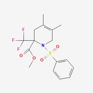 molecular formula C16H18F3NO4S B11512078 1-Benzenesulfonyl-4,5-dimethyl-2-trifluoromethyl-1,2,3,6-tetrahydro-pyridine-2-carboxylic acid methyl ester 