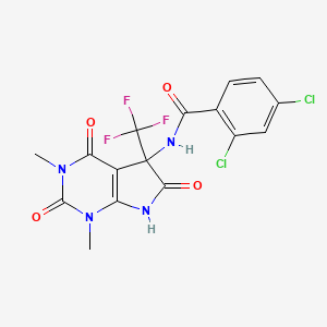 molecular formula C16H11Cl2F3N4O4 B11512080 2,4-dichloro-N-[1,3-dimethyl-2,4,6-trioxo-5-(trifluoromethyl)-2,3,4,5,6,7-hexahydro-1H-pyrrolo[2,3-d]pyrimidin-5-yl]benzamide 