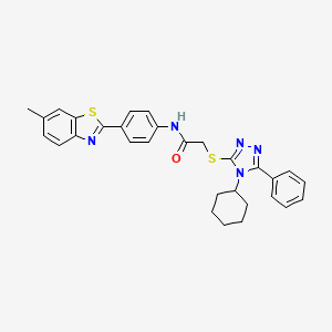 molecular formula C30H29N5OS2 B11512100 2-[(4-cyclohexyl-5-phenyl-4H-1,2,4-triazol-3-yl)sulfanyl]-N-[4-(6-methyl-1,3-benzothiazol-2-yl)phenyl]acetamide 