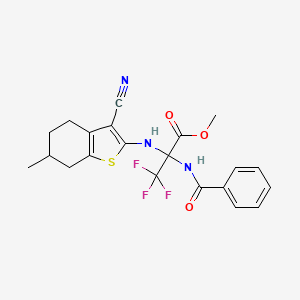 molecular formula C21H20F3N3O3S B11512218 Methyl 2-[(3-cyano-6-methyl-4,5,6,7-tetrahydro-1-benzothiophen-2-YL)amino]-3,3,3-trifluoro-2-(phenylformamido)propanoate 