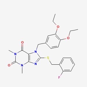 molecular formula C25H27FN4O4S B11512226 7-(3,4-diethoxybenzyl)-8-[(2-fluorobenzyl)sulfanyl]-1,3-dimethyl-3,7-dihydro-1H-purine-2,6-dione 