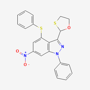 6-nitro-3-(1,3-oxathiolan-2-yl)-1-phenyl-4-(phenylsulfanyl)-1H-indazole