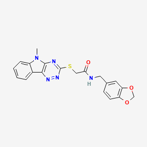 molecular formula C20H17N5O3S B11512322 N-(1,3-benzodioxol-5-ylmethyl)-2-[(5-methyl-5H-[1,2,4]triazino[5,6-b]indol-3-yl)sulfanyl]acetamide 