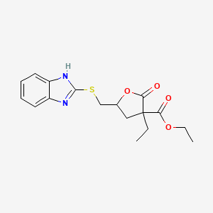 ethyl 5-[(1H-benzimidazol-2-ylsulfanyl)methyl]-3-ethyl-2-oxotetrahydrofuran-3-carboxylate (non-preferred name)