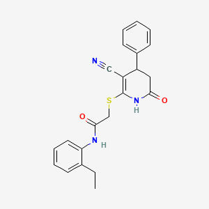 molecular formula C22H21N3O2S B11512490 2-[(3-cyano-6-oxo-4-phenyl-1,4,5,6-tetrahydropyridin-2-yl)sulfanyl]-N-(2-ethylphenyl)acetamide 