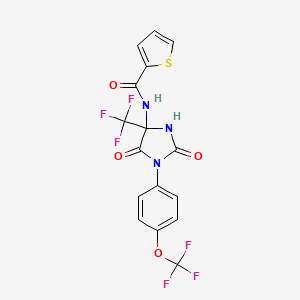 molecular formula C16H9F6N3O4S B11512492 N-{2,5-dioxo-1-[4-(trifluoromethoxy)phenyl]-4-(trifluoromethyl)imidazolidin-4-yl}thiophene-2-carboxamide 