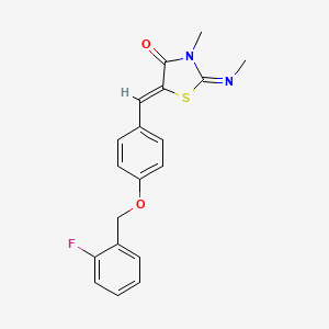 molecular formula C19H17FN2O2S B11512493 (2E,5Z)-5-{4-[(2-fluorobenzyl)oxy]benzylidene}-3-methyl-2-(methylimino)-1,3-thiazolidin-4-one 