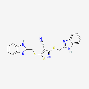 molecular formula C20H14N6S3 B11512496 3,5-bis[(1H-benzimidazol-2-ylmethyl)sulfanyl]-1,2-thiazole-4-carbonitrile 