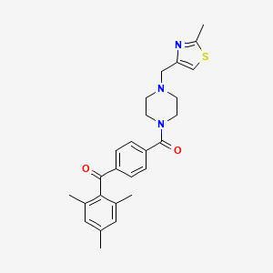 molecular formula C26H29N3O2S B11512498 {4-[(2-Methyl-1,3-thiazol-4-yl)methyl]piperazin-1-yl}{4-[(2,4,6-trimethylphenyl)carbonyl]phenyl}methanone 