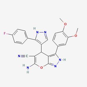 molecular formula C24H19FN6O3 B11512516 6-amino-3-(3,4-dimethoxyphenyl)-4-[3-(4-fluorophenyl)-1H-pyrazol-4-yl]-1,4-dihydropyrano[2,3-c]pyrazole-5-carbonitrile 