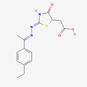 molecular formula C15H17N3O3S B11512518 (2-{[1-(4-Ethylphenyl)ethylidene]hydrazono}-4-oxo-1,3-thiazolidin-5-yl)acetic acid 