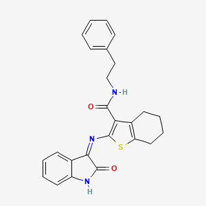 2-{[(3Z)-2-oxo-1,2-dihydro-3H-indol-3-ylidene]amino}-N-(2-phenylethyl)-4,5,6,7-tetrahydro-1-benzothiophene-3-carboxamide