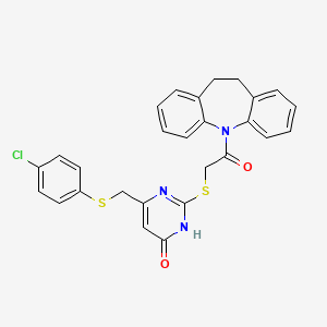 6-[(4-chlorophenyl)sulfanylmethyl]-2-[2-(5,6-dihydrobenzo[b][1]benzazepin-11-yl)-2-oxoethyl]sulfanyl-1H-pyrimidin-4-one