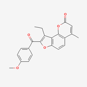 molecular formula C22H18O5 B11512591 9-ethyl-8-(4-methoxybenzoyl)-4-methyl-2H-furo[2,3-h]chromen-2-one 