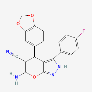 6-Amino-4-(1,3-benzodioxol-5-yl)-3-(4-fluorophenyl)-1,4-dihydropyrano[2,3-c]pyrazole-5-carbonitrile