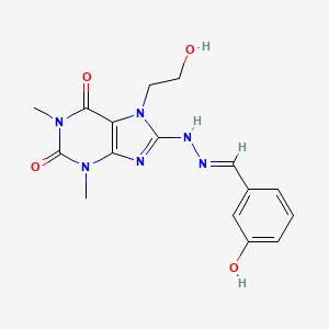 8-[(2E)-2-(3-hydroxybenzylidene)hydrazinyl]-7-(2-hydroxyethyl)-1,3-dimethyl-3,7-dihydro-1H-purine-2,6-dione