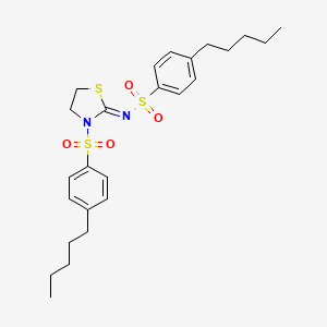 molecular formula C25H34N2O4S3 B11512690 4-pentyl-N-{(2Z)-3-[(4-pentylphenyl)sulfonyl]-1,3-thiazolidin-2-ylidene}benzenesulfonamide 